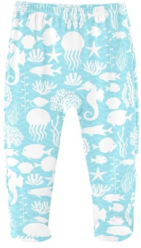 JHKKU Fish Seahorse Jellyfish Baby Boys Footed Pants Cotton Infant Tights Casual Bottoms Crawling Pants 12M