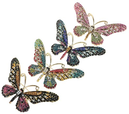 GLEAVI 4 Spille a Farfalla Strass in Lega Multicolore Spilla Decorativa Vintage per Bavero Donna Spille da Donna Eleganti per Abiti Accessorio per Sciarpa e Corsage Fissaggio Sicuro