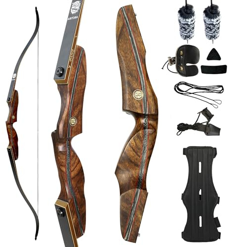ARCTIRA Archery Recurve Bow Takedown Traditional Hunting Bow 30-60lb with Bamboo Core Limbs and Wooden Riser for Adults Beginner Target Practice 60 inches (Brown-Black, Right Hand, 30, Pounds)
