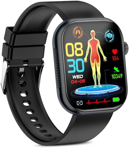 OIKKEI 2025 Orologio da polso da uomo e da donna con ECG/HRV/BMI, AMOLED da 1,9 con funzione telefonica, chiamata di emergenza SOS IP68, impermeabile, compatibile con Android iOS, nero