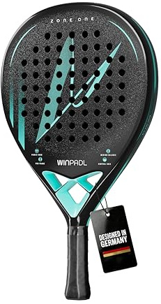 WINPADL Zone ONE – padelracket i svart/turkos av kolfibrer – exakt kontroll och kraftfull – grov yta – bekväm hantering och hållbar kvalitet – för kvinnor och män