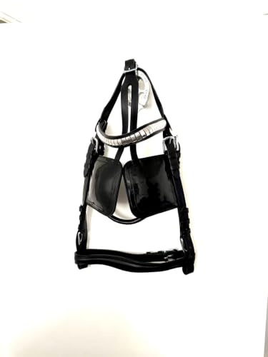 Draft Driving Blinkered Bridle Black Patent Leather with Clincher Browband & White Metal Fittings | Anatomical Headpiece | Fits Shire, Clydesdale, Percheron, Belgian Draft