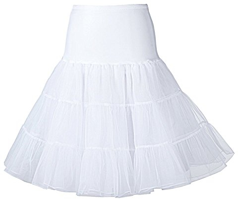 Boolavard 1950's 26 Petticoat Reifrock Unter Rock Unterrock Underskirt Crinoline Röcke Vintage Swing Oktoberfest Kleid - Rot, Schwarz, Weiß, Blau, Rosa (S-M, Weiß)