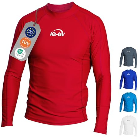 iQ-UV Rashguard Herren Langarm Slim Fit UV-Schutz - Wassersport Rot XL