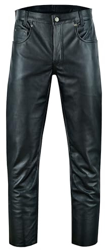 Bohmberg Herren Lederhose Exclusive Premium Lederjeans aus Voll-Rindsleder Motorradhose Bikerhose mittlere Leibhöhe Schwarz Gr.32W / 32L