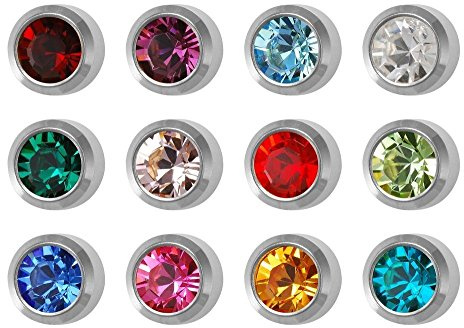 12 Pairs Studex Birthstones Mini 2mm Stainless Steel Bezel Setting Ear Piercing Stud Earrings