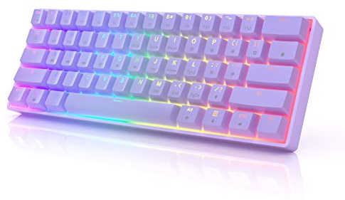 HK Gaming GK61 mechanische 60 Prozent Tastatur | 61 programmierbare Tasten mit RGB Beleuchtung | Windows PC & Mac | QWERTY Layout | Hotswap Gateron Optical Blue Switches | Lavendel