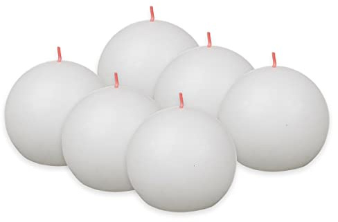 Bolsius - Vela rústica esférica – Color blanco – Juego de 6 velas decorativas – Longitud de la combustión 25 horas – sin perfume – Cera vegetal natural – Sin aceite de palma - diámetro 7,6 cm