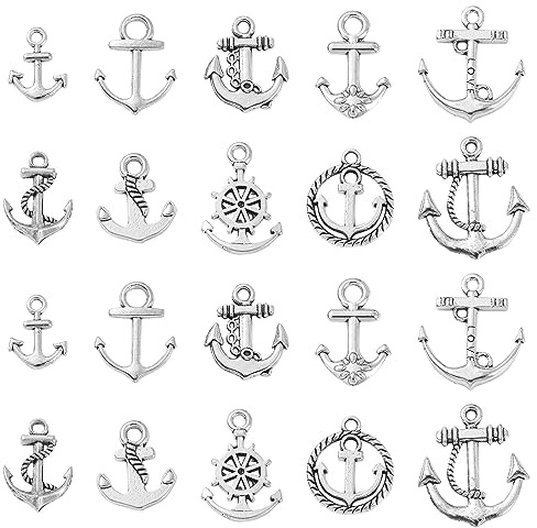 Airssory 100 st 10 stilar vintage nautiskt ankare tema legering metall berlocker samling bulk för halsband armband smyckestillverkning och hantverk – 13,8 x 10,5 mm