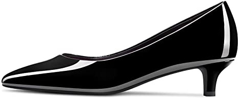 NobleOnly Femmes Kitten Bas Talon Heel Pointu Bout Escarpins Slip-on Mariage Bureau 3.5 CM Heels Chaussures Noir Vernis 43 EU