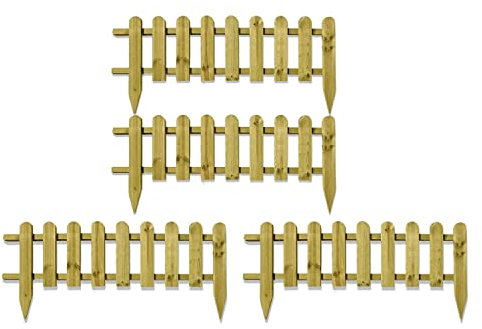 PaMeer 4pcs Large Wooden Picket Fence Panels, Lawn Edging, Natural Garden Edging Border, Decorative Edging, All Weather Plant Picket Fencing (100x 30Cm)