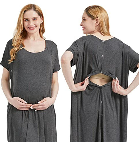 Mama & Wish Robe de travail et d'accouchement 3 en 1 pour le travail, l'accouchement et l'allaitement pour hôpital fabriquée avec un tissu ultra doux