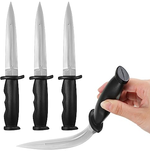 Aoriher 4 Stück Gummi Kampfkunst Trainingsmesser Gummi Messer Gefälschte Messer Übungsmesser Werkzeug Requisiten für Kampfsport Trainieren(Schwarz und Silber)