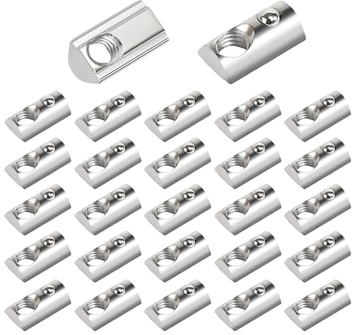 OMJMYY 50 Stück Nutensteine M8 mit Zentrierung Kugel, Nutensteine mit Kugel Nut 8 Edelstahl,T8 Gleitmuttern aus Silbernem für Aluminiumprofil Extrusionsschlitz