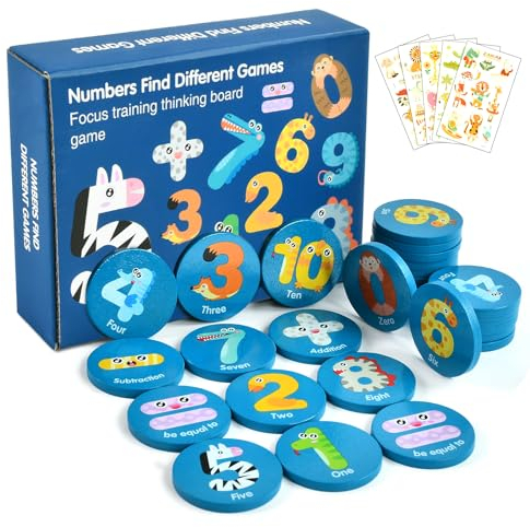 Memory Spiel Lernspielzeug, Montessori Spielzeug Memo Spiel Holz, Gedächtnisspiele Kinder, Zählspiel Zahlenkarten 0-9, Memory Matching Spiel mit Tattoo Kinder Tiere, Merkspiel für Kinder ab 3 Jahren