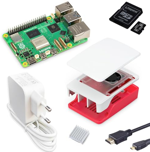 Raspberry Pi 5 8GB Starter-Kit | 128GB Ultra Edition | 45W Netzteil | Offizielles Gehäuse mit Lüfter | 4K Micro HDMI Kabel 1m | Alu-Kühlkörper