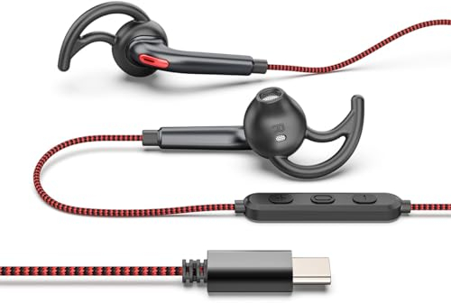 ANFLOWE Auriculares USB C con cable para correr deportivos, medio intrauditivo con micrófono, ajuste seguro, cable trenzado sin enredos, sonido puro, auriculares tipo C con micrófono para