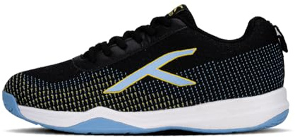 HUNDRED Blade Lite Non Marking Badminton Shoes (Black/Blue/Yellow, 8 UK/ 9 US/ 42 EU) | Unisex | Material: Knitted upper & Rubber sole| Perfect for Squash, Table Tennis, Volleyball, Basketball
