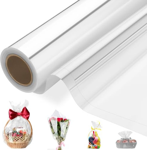 JIANTA 86cmx30M Geschenkfolie Transparent Cellophanfolie Rolle Cellophan Rolle Verpackungsfolie für Blumen Hochzeit Geschenke-Verpackung Geschenkkörbe Ostern Weihnachten