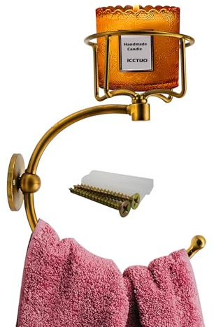 Porte-serviettes avec bougeoir vintage pour mur, crochet de serviette pour mur de salle de bain, anneau de serviette rustique avec porte-bougie élégant, support mural robuste pour salle de bain