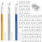 100 Stück Skalpell Set mit 3 Stück Bastelmesser Skalpell, 100 Stück Skalpell Klingen, Hobbymesser mit Schutzkappe,Precision Carving Craft Messer Set zum Schneiden von Fondant Stoff Kohlefolie Basteln
