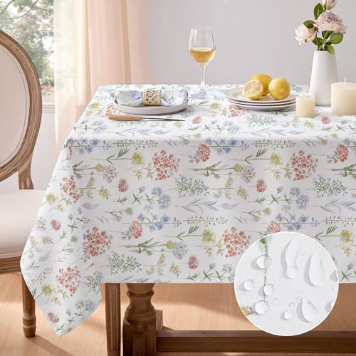 Softalker Tovaglia Antimacchia 240x140 Pasquale 8-10 Posti Primaverile Bianca Elegante Grande Rettangolare Tovaglie per Esterno,Compleanno Bambina,Picnic,Banchetto,Banchetti,Matrimonio,Fiori,Floreale