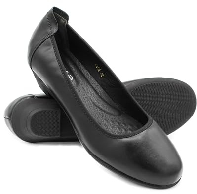 Zerimar Bekväma damskor i läder - eleganta och lätta vardagsskor för kontor, receptionister, gästfrihet, häl 3,5 cm, svart, 41 EU