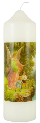 LivuX Candela a forma di angelo custode, motivo: bambini, 16,5 cm x 5 cm, cera di paraffina, circa 40 ore, durata di combustione, candela simbolica per protezione, sicurezza e come regalo per nascita