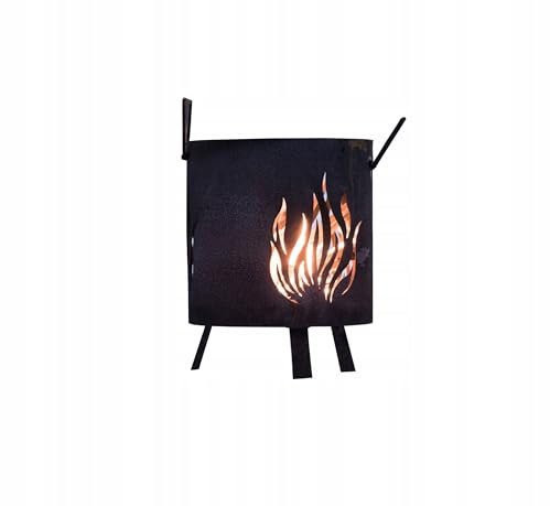 Kapaga - Tonneau de feu Foyer de Jardin en Acier corten - Ø 30cm x 37cm - Foyer Robuste Outdoor & Grill en Optique Rouille, Parfait pour Jardin & terrasse - Corbeille à feu (Noir)