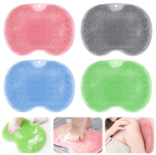 4 Piezas Estera de Cepillo para Masaje de Pies de Ducha, Almohadilla de Masaje de Silicona Antideslizante, Cepillo de Pies para Ducha de Silicona con Ventosas para Limpia, Exfolia, Masajea Tu Espalda