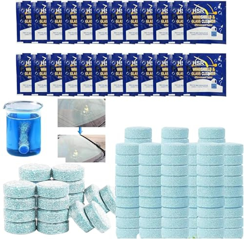 Liquido Lavavetri Auto,Liquido Tergicristalli Auto,100pcs Pastiglie Lavavetri Effervescenti,Detergente per Pulizia Vetri Auto,Concentrato Detergente Parabrezza,Lavavetri Auto,Pulizia Finestre