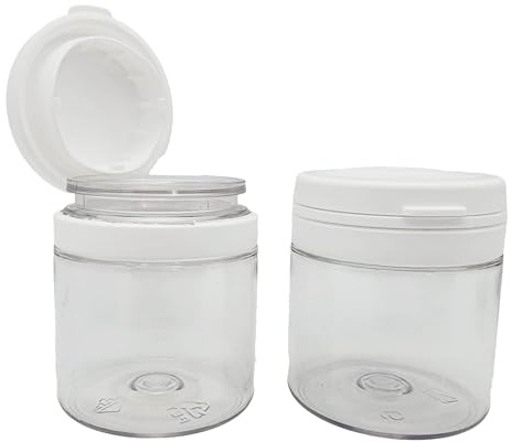 2 x Clear 50ml Flip Top Paint Pots Refillable for Paint/Ink/Dye/Glue/Acrylic - Small Empty Art/Craft Plastic Storage Containers with Hinged Lids