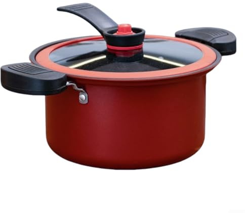 Vasiumic Mijoteuse à pression en acier inoxydable de 3,5 l avec intérieur pour un ragoût rapide, une cuisson à la vapeur et une cuisson lente à flamme nue, casserole facile à nettoyer en argent (rouge