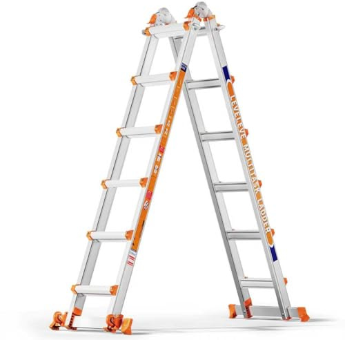 Moonlight Manor 6-Stufen-Mehrzweckleiter: 6-Stufen-Stehleiter & 20-Fuß (6,10 m) Ausziehleiter • Mit Stabilisator & Rädern • 150 kg Traglast • Sicher für Treppen • Für Innen, Außen und Dach