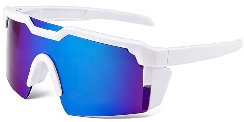 CIKJUK Kids Sunglasses Boys Girls Sports Mirrored Cool Wrap Around Childrens Cycling Cricket Running Sun Glasses UV400 Protection - White/Blue