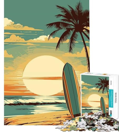 Puzzle pour Adultes 1000 pièces Planche de Surf Vintage rétro Impossible Jeu éducatif défi Jouet Cadeau d'anniversaire améliore la mémoire (Dimensions 38x26cm)