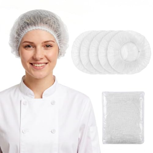 Iyxeo 200 engångs hårnät, buffant-huvudmössa av non-woven tyg för livsmedelsindustrin, kök, vård, skönhet och catering, Vit, one size