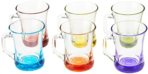 Artcraft Gürallar zpl404 Coral Zen + Tea Glasses 6 pcs with Cocoa Stained Handle Latte Macchiato Bardagi Kulplu Renkli Cay