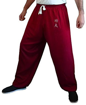 Kung Fu Pants Tai Chi and Wing Chun Bottoms Style for Women and Men Sport Trousers Light and Smooth (Burgundy KF, Size M)