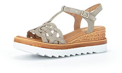 Gabor Sandalias de cuña para mujer, sandalias de cuña moderadas, talla G, planas, para mujer, caña (LDS/Gold), talla 41 UE/7,5 UK, verde caña, oro, 82.784, verde oliva, 41 EU