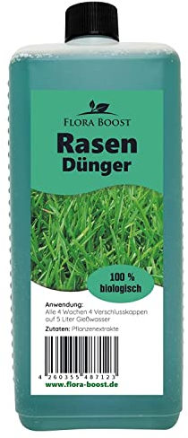 Flora Boost Rasendünger Flora Boost 1000ml I Für 500m² Rasenfläche I Starterdünger für alle Rasen Sorten geeignet I Flüssigdünger für grünen Rasen I 100% natürlicher Pflanzendünger