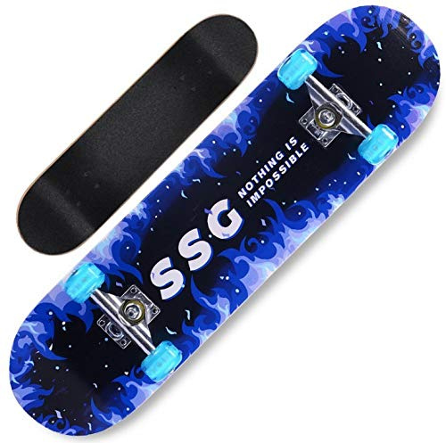 Complet Skateboard 31 Pouces,7 Couches de Bois D'érable, Skateboard Complet Pré-Assemblé, Planche Skateboard Longboards avec Roulement ABEC-7 pour Ado Adultes (SSG)