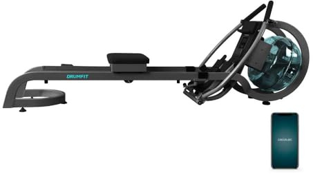 Cecotec Máquina de Remo de Agua Drumfit Rower 20000 Neptuno. Tanque de Agua 11 L de Capacidad, Sillín Ajustable, Peso Máximo de 135 Kg, Pantalla LCD. Soporte para Dispositivos, App, Doble Manillar