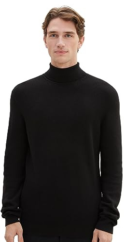 TOM TAILOR Pull en Tricot à col roulé Confortable pour Homme, Noir (29999), XXL