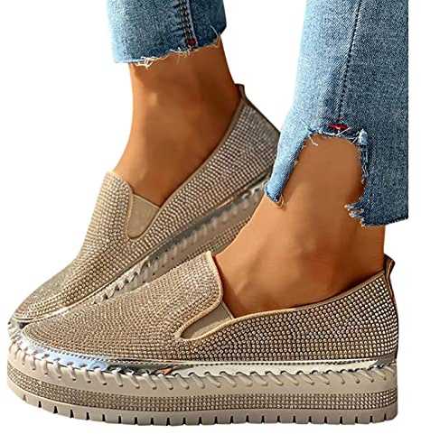 tinetill Sneaker Donna Sneaker con Strass Scarpe da Corsa con Paillettes Plateau Scarpe Piatte Mocassini Glitter Sneakers Scarpe Casual Scarpe Slip-on Scarpe da Passeggio con Paillettes