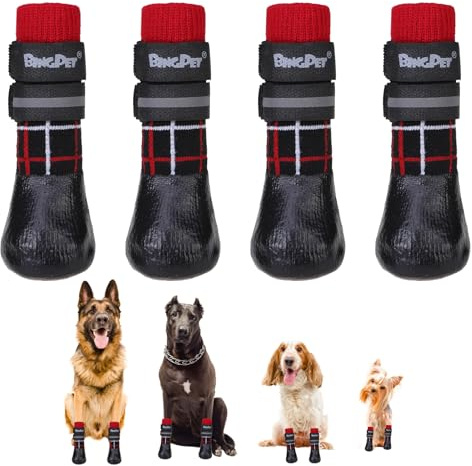 BINGPET Anti-Slip Dog Socks for Hardwood Floors, Injury Prevent Licking Dog Booties, Traction Control Paw Protector Dog Shoes for Hot Pavement with Reflective Straps for Small Medium Large Dogs