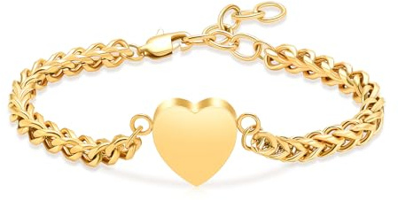 Mnicremation Bracelet urne pour cendres avec médaillon en forme de cœur, bracelet funéraire réglable pour cendres pour femme – Always in my heart, 22 cm, Acier inoxydable, Pas de gemme