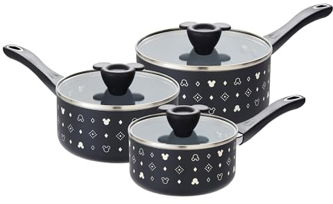 Prestige Disney Monochrome Ceramic Non Stick Saucepan Set of 3 with Lids - 16, 18 & 20cm Induction Saucepan Set, PFAS & PFOA Free, Non Toxic Cookware, Black & White