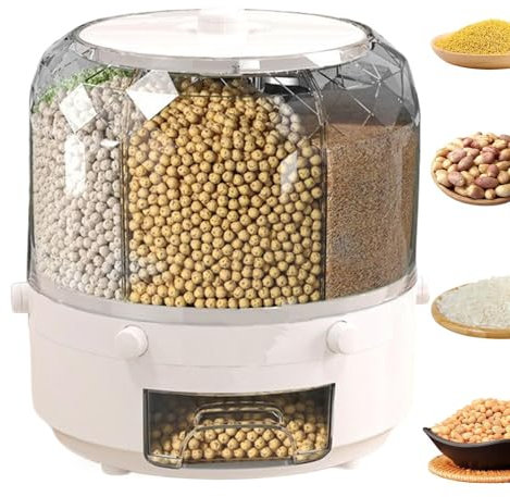 Rotierender Lebensmittelspender, große Reisaufbewahrung, versiegelte Boxen – runder Getreidebehälter, drehbarer Küchen-Lebensmittelspender für die Organisation von Linsen