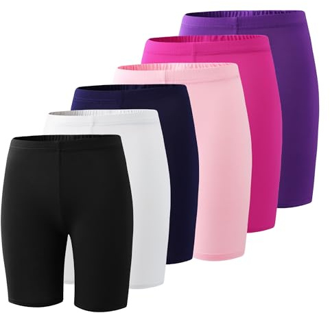 Deuerr Girls Dance Yoga Shorts Spandex Kids Volleyball Bike Athletic Shorts Girls Compression Shorts for Gym Activewear 6 Pack for 11-12Years